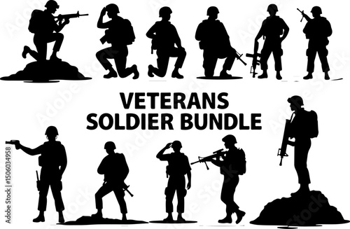 American Army Veterans Soldier Silhouette Bundle