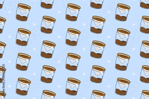 drip brew with coffee glass colorful seamless pattern on blue background. pour over coffee maker doodle seamless pattern background for coffee shop, cafes, beverage, roastery, restaurant merchandise