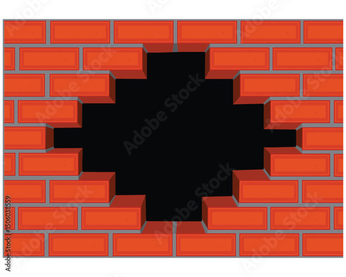 vector design of a red brick arrangement with a hole in the middle forming a symmetrical pattern