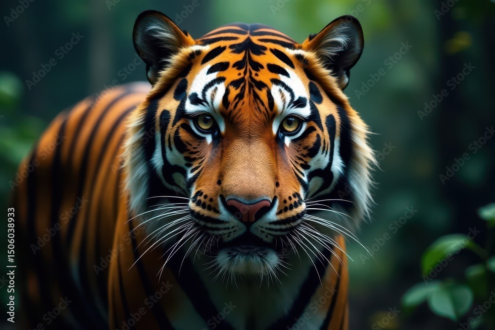 Obraz premium Powerful tiger eyes the crowd behind a zoo glass wall , nature, gaze