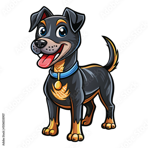 Happy cartoon dog with a waffle collar