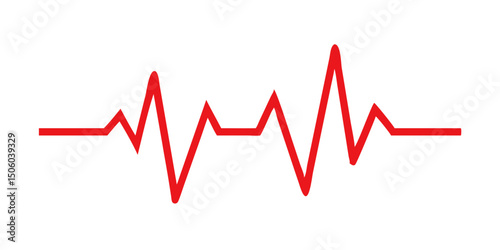 Hearbeat red line. Vector isolated illustration.Abstract wave. Pulse red vector trace. EKG cardio line red symbol.Medical and Healthy concept vector symbol.Red Heartbeat Line Graph on White Background