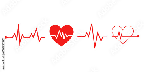 Hearbeat red line. Vector isolated illustration.Abstract wave. Pulse red vector trace. EKG cardio line red symbol.Medical and Healthy concept vector symbol.Red Heartbeat Line Graph on White Background