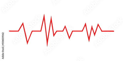Hearbeat red line. Vector isolated illustration.Abstract wave. Pulse red vector trace. EKG cardio line red symbol.Medical and Healthy concept vector symbol.Red Heartbeat Line Graph on White Background