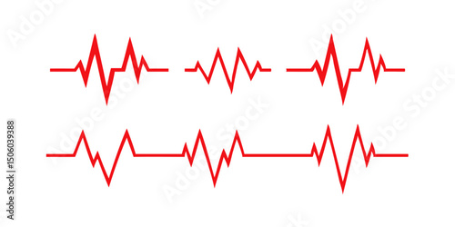 Hearbeat red line. Vector isolated illustration.Abstract wave. Pulse red vector trace. EKG cardio line red symbol.Medical and Healthy concept vector symbol.Red Heartbeat Line Graph on White Background
