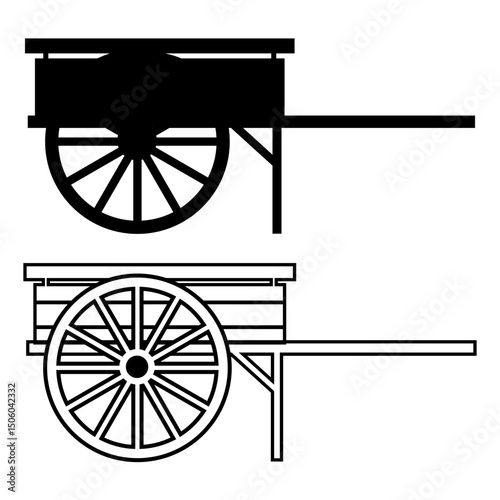 Set of Silhouettes of an Old Pioneer Hand Carriage
