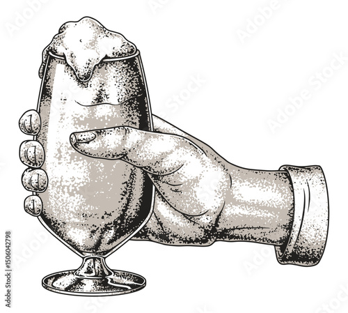 Hand holding a frosty glass of beer