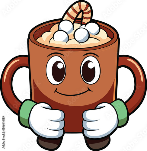 cup of coffee with milk Cartoon Hands Holding Mug of Hot Cocoa with Marshmallows new trendy 2025 unique
