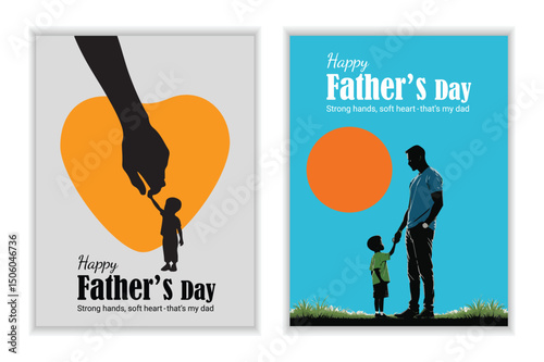 Fathers Day Vector Card Boy Holding Dads Hand Silhouette