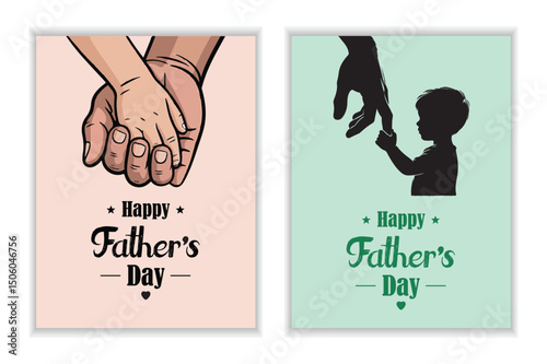 Happy Fathers Day Card Design Boy and Dad Holding Hands