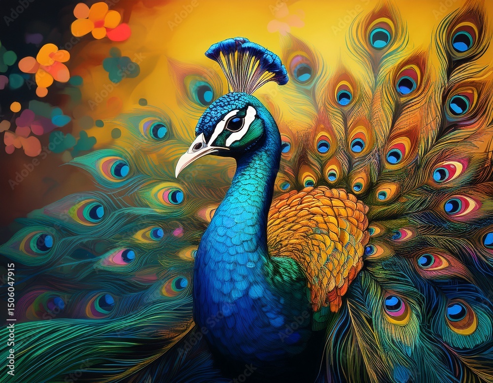 Obraz premium magnificent peacock showcasing vibrant plumage