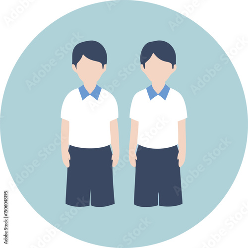 Two Students in Uniforms Standing Side by Side Simple Vector Illustration with Light Blue Background and Clean Design Elements