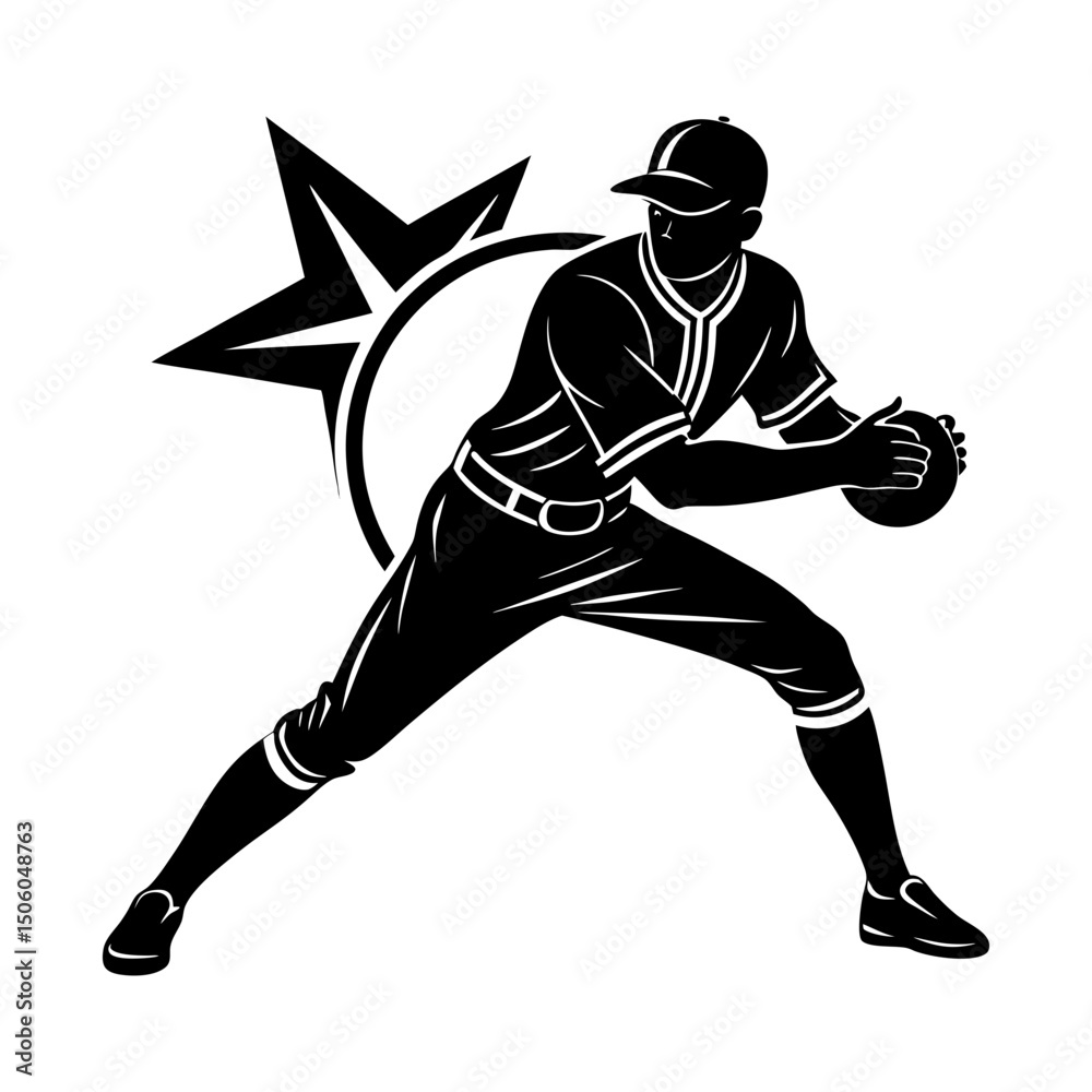 Naklejka premium Baseball Player Silhouette vector illustration