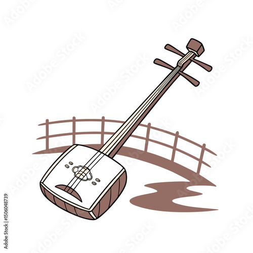 Shamisen Instrument vector art illustration. music instrument rock, jazz silhouette. music band vector illustration icons set Vector design.