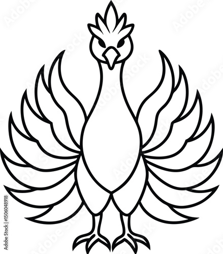 Black and White Stylized Phoenix Icon with Outstretched Majestic Wings