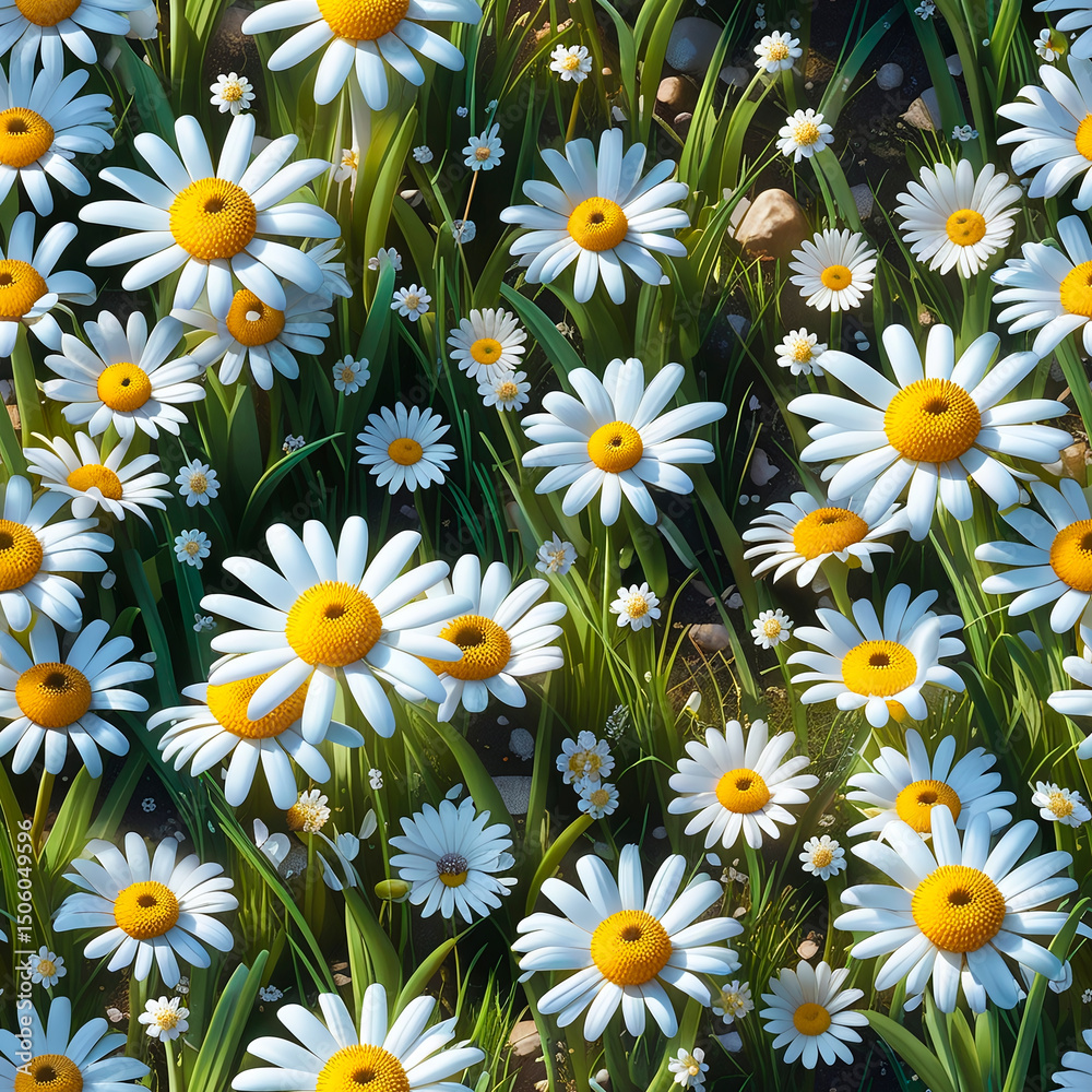 Fototapeta premium Eco Spring Daisy Meadow Texture 4K