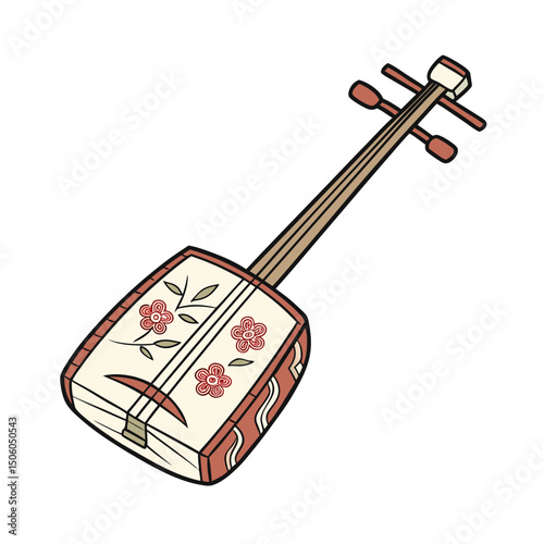 Shamisen Instrument vector art illustration. music instrument rock, jazz silhouette. music band vector illustration icons set Vector design.