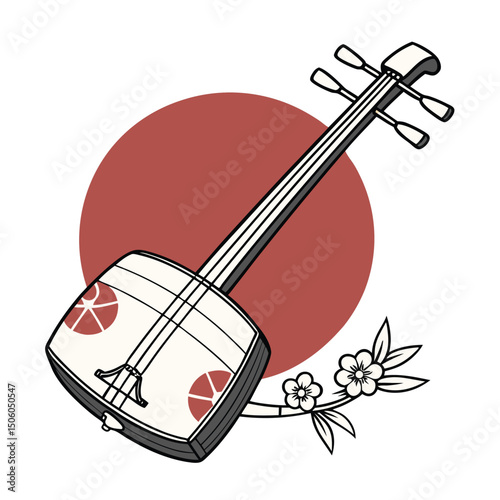 Shamisen Instrument vector art illustration. music instrument rock, jazz silhouette. music band vector illustration icons set Vector design.