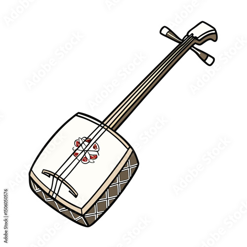 Shamisen Instrument vector art illustration. music instrument rock, jazz silhouette. music band vector illustration icons set Vector design.