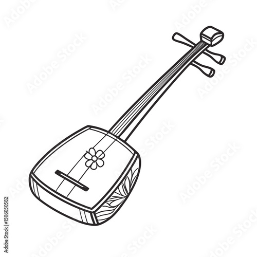 Shamisen Instrument vector art illustration. music instrument rock, jazz silhouette. music band vector illustration icons set Vector design.