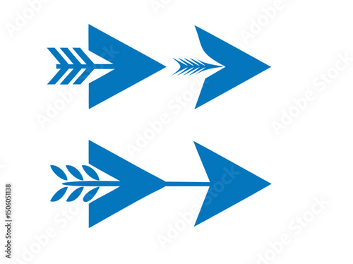 Set of four stylized tribal-inspired arrows, Silhouette of multiple arrows in various sizes, arrow, arrows, silhouette, black and white, black, white, graphic design, vector, illustration, hunting, wa