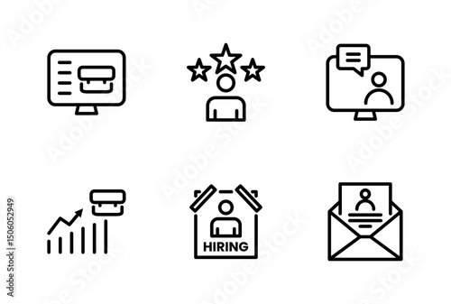Hiring Process Line Icons. Recruitment, Job Application, Interview, Candidate Selection Vector Set	

