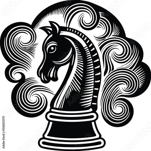 Black chess knight horse vector illustration tribal tattoo design