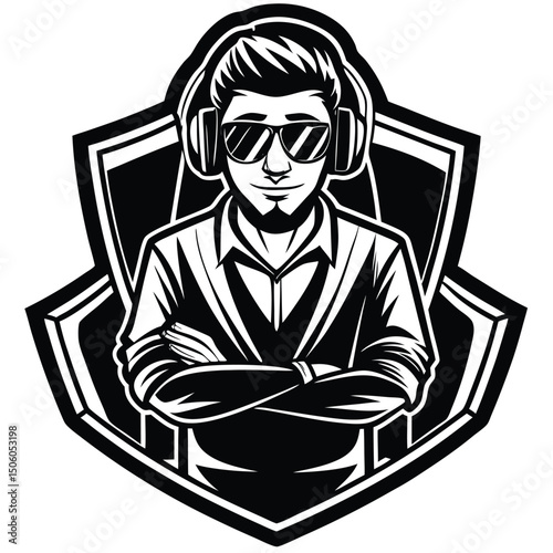 Stylish music enthusiast wearing headphones and sunglasses