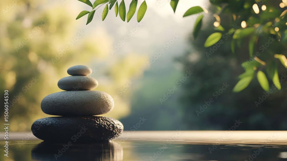 A stack of rocks is sitting on a body of water A stack of rocks is sitting on a body of water