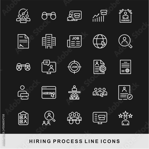 Hiring Process Line Icons. Recruitment, Job Application, Interview, Candidate Selection Vector Set	
