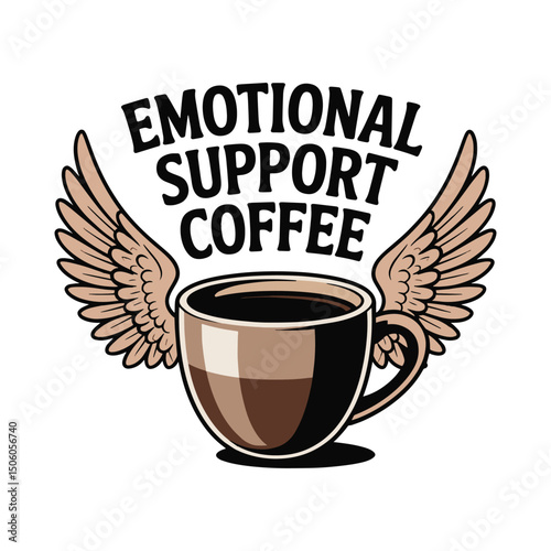 Emotional Support Coffee Wings T Shirt Design Illustration