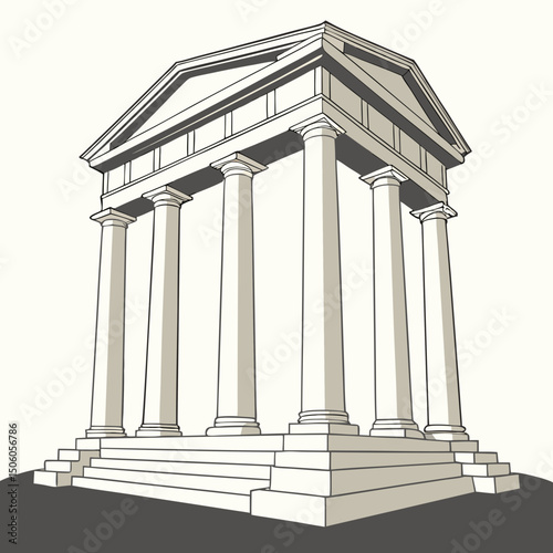 Classical Greek Temple Architecture Drawing Illustration