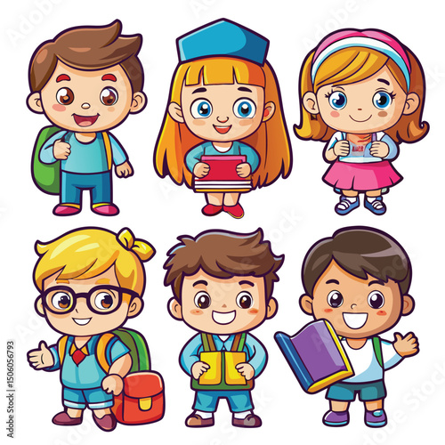 Cute kids in school uniform, ready for learning