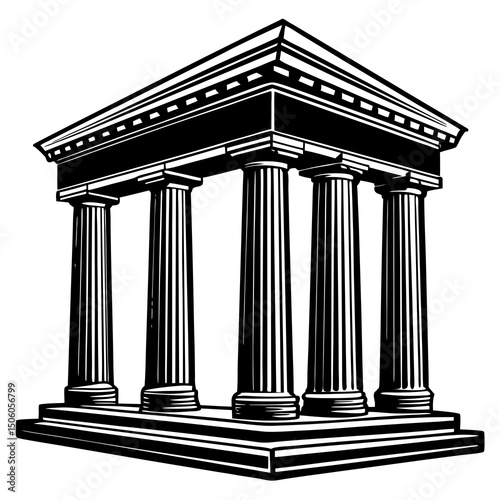 Classical Greek Temple Structure Black and White Illustration