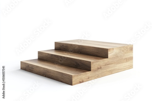 Three-step wooden platform against white background