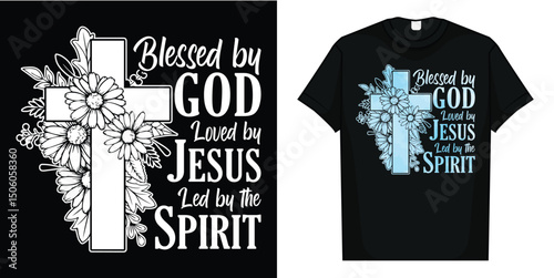 Blessed by God Loved by Jesus Floral Cross Christian T-Shirt
