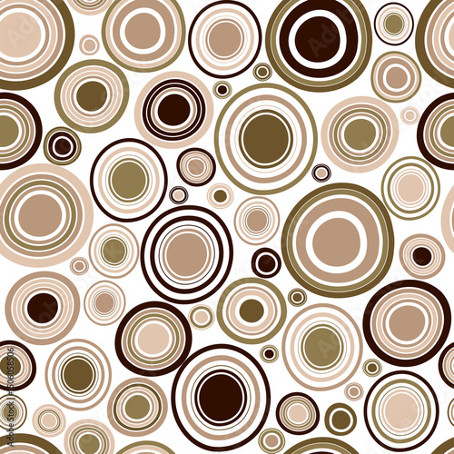 Brown concentric circles in doodle style seamless pattern
