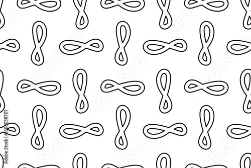 Seamless pattern, coloring page with infinity symbols, or loops. Abstract geometric vector background. For entertaining kids, black and white design, DIY craft, and wrapping paper or wallpaper.