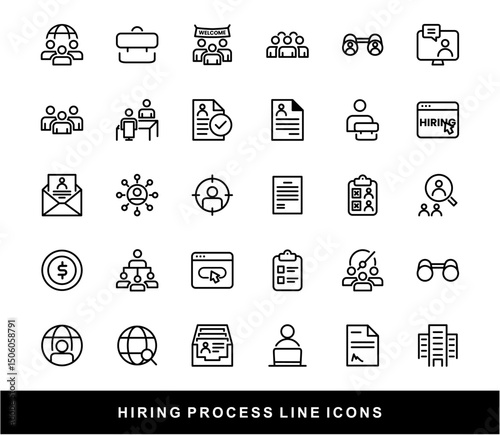 Hiring Process Line Icons. Recruitment, Job Application, Interview, Candidate Selection Vector Set	
