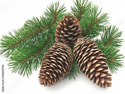 Three Pine Cones and Evergreen Branches High-Resolution Image, Nature Composition, Winter Holiday Decor, Pine, Cones, Evergreen Pine, Holiday photo