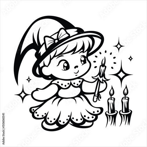 Kawaii baby witch casting spell  magical sparkles