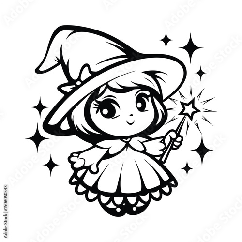 Kawaii baby witch casting spell  magical sparkles