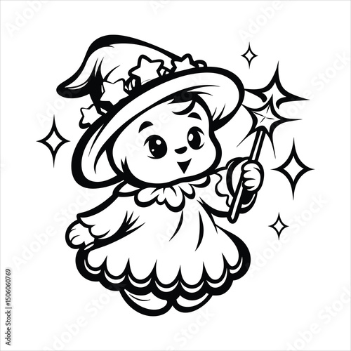 Kawaii baby witch casting spell  magical sparkles