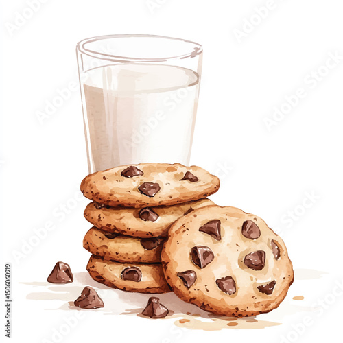 Cute cartoon watercolor A stack of freshly baked cookies