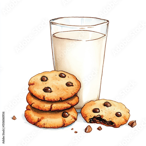 Cute cartoon watercolor A stack of freshly baked cookies