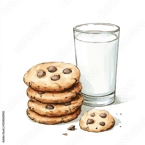 Cute cartoon watercolor A stack of freshly baked cookies