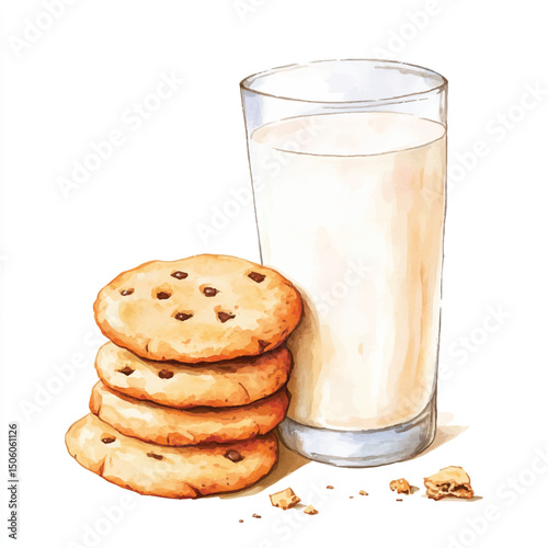 Cute cartoon watercolor A stack of freshly baked cookies