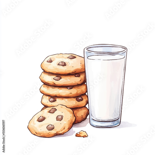 Cute cartoon watercolor A stack of freshly baked cookies