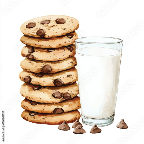Cute cartoon watercolor A stack of freshly baked cookies
