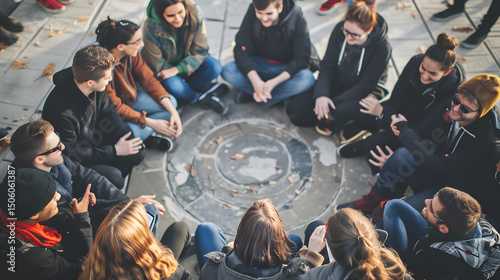 A group of young people gathered together outdoors.